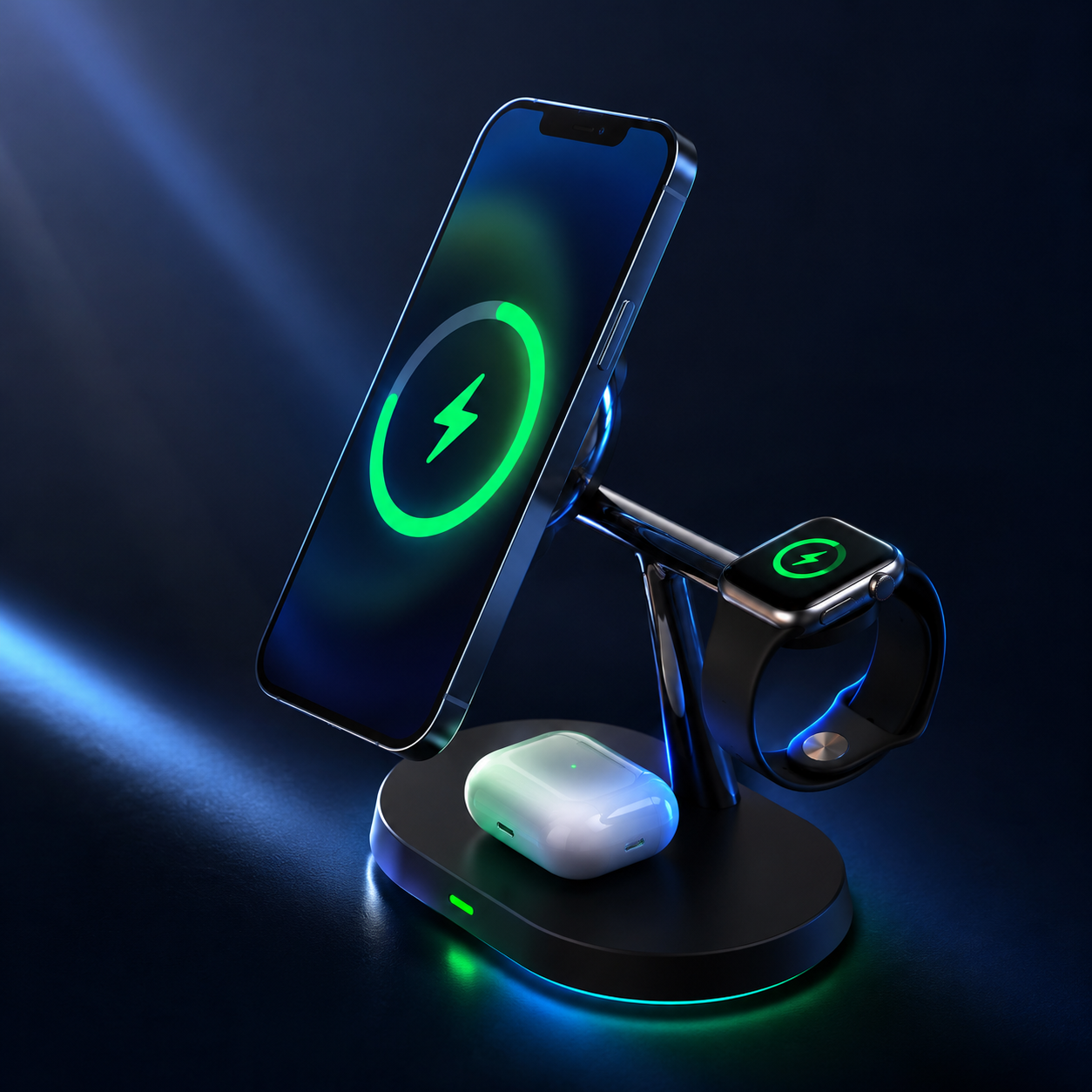 Multifunctional Wireless Charger UAE — 15W Fast Qi Charging Dock for Phone + Smartwatch | LED Indicator | CE FCC Certified | White & Black | Dubai Delivery