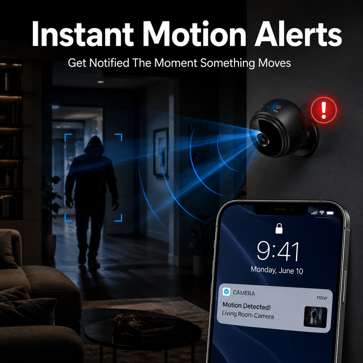 Buy the A9 Mini Wireless Security Camera in UAE. 1080P HD, night vision, motion detection, Wi-Fi, 150° wide angle & magnetic base.