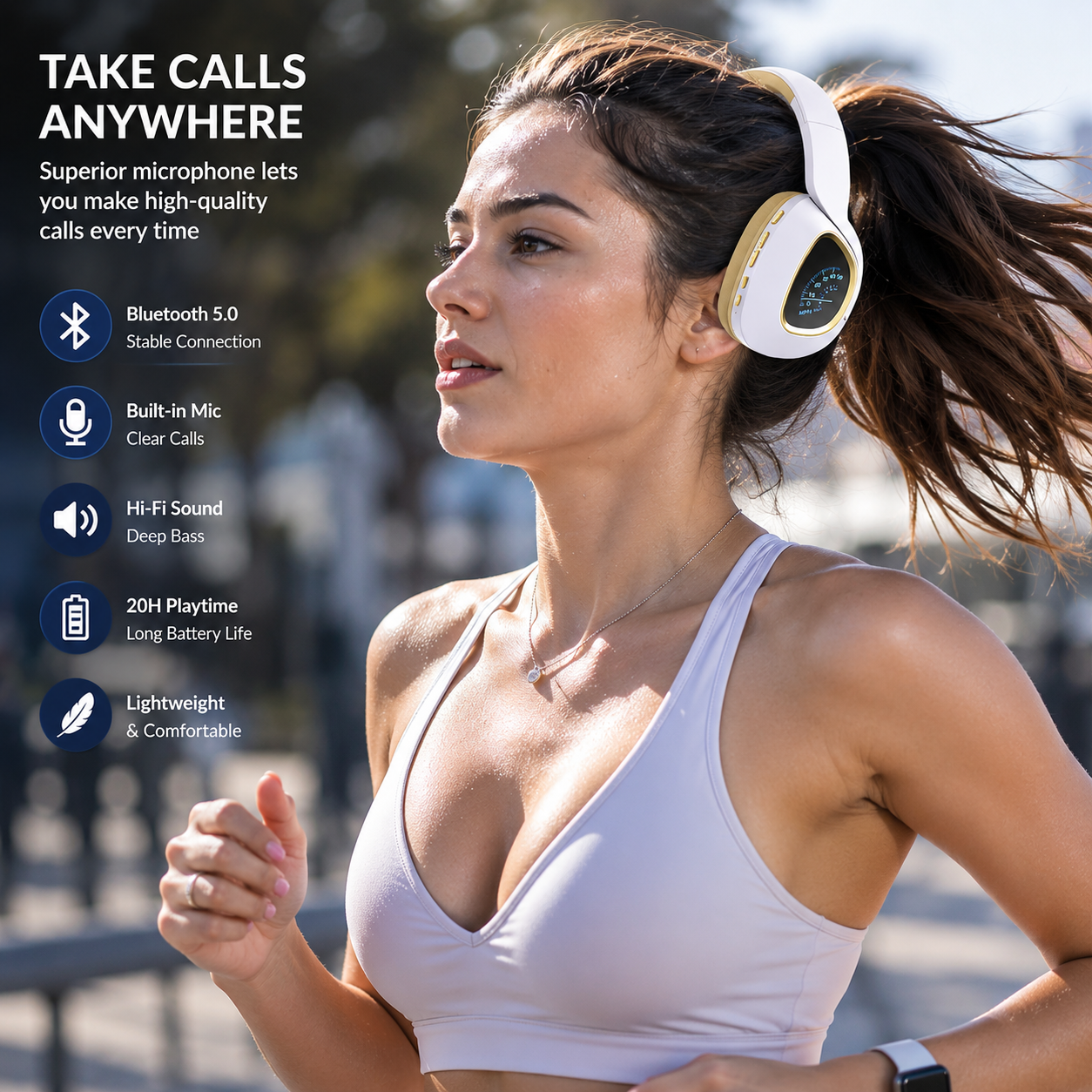 QYS-V7Q LED Flashing Wireless Headphones with Speedometer Display — Bluetooth Over-Ear Headset with Mic | Music, Gaming & Calls | UAE