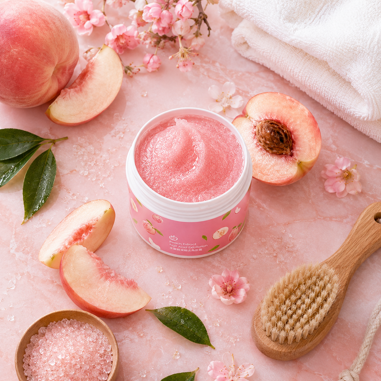 Peach Sugar Body Scrub UAE: Natural Exfoliating Firming Scrub with Fruit Extract for Smooth Bright Skin