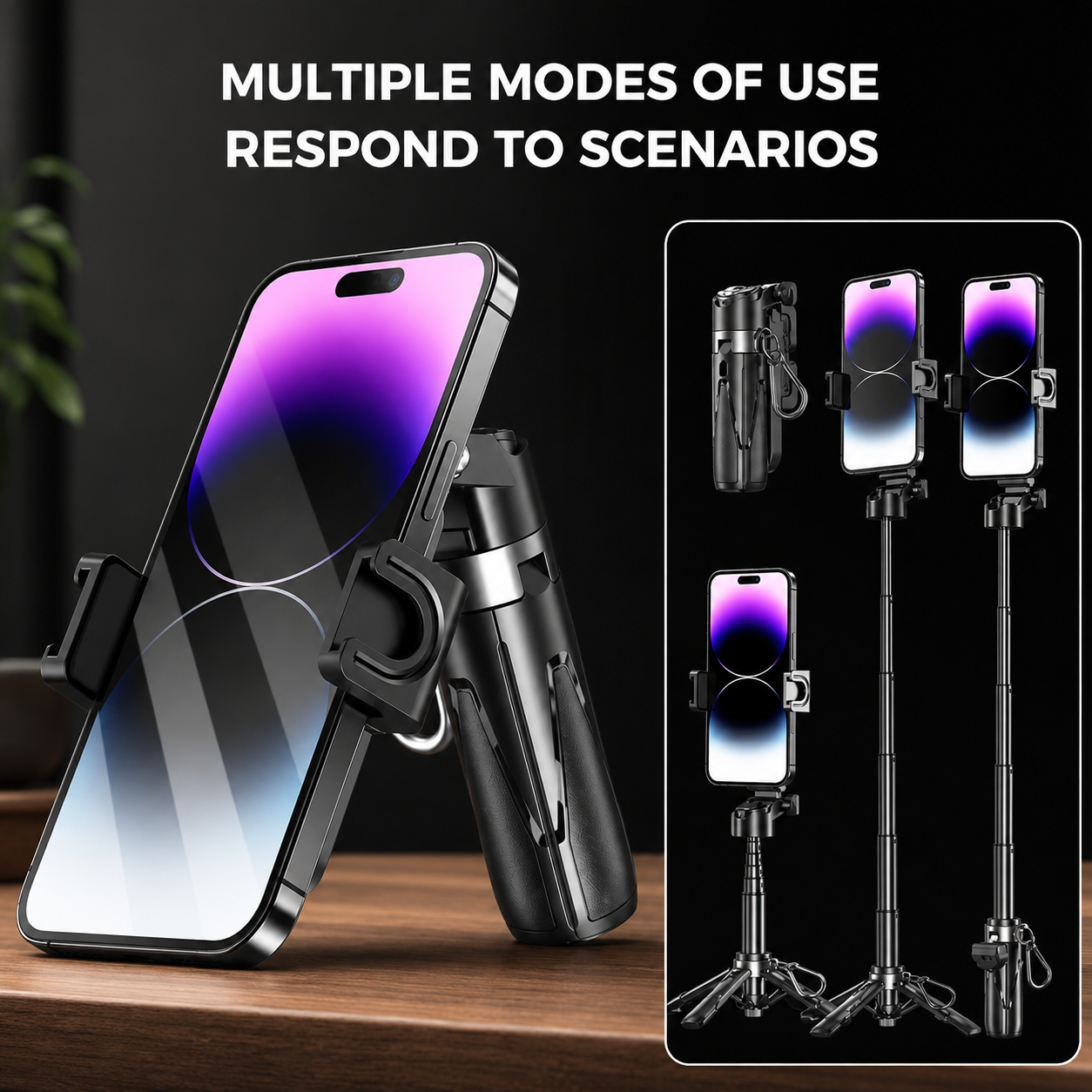 Mini Grip Quadripod with Bluetooth Remote UAE — Foldable Phone Tripod Stand for Selfies, Vlogging, TikTok & Live Streaming | iPhone & Samsung Compatible | Dubai Delivery