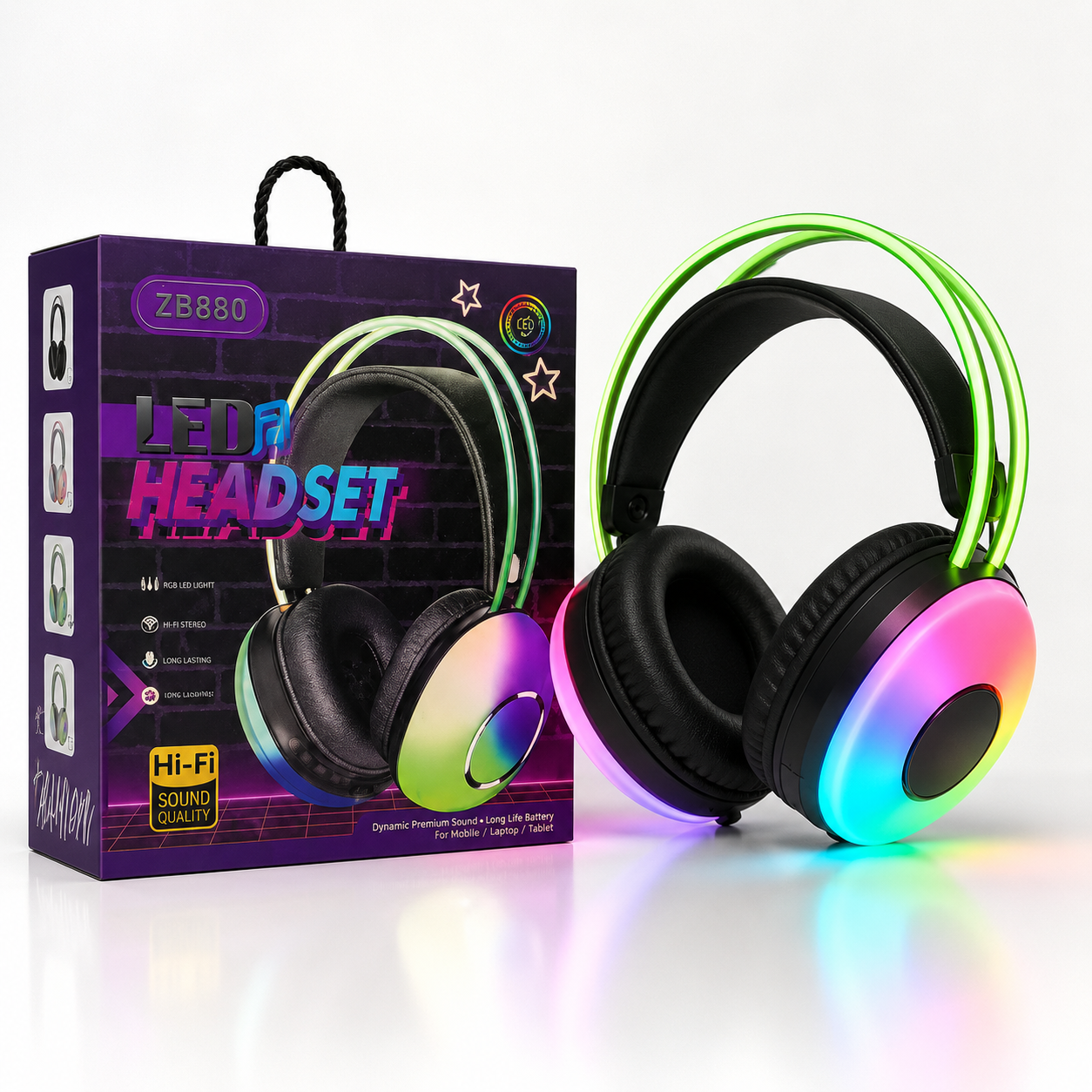LED Wireless Headset UAE — Hi-Fi Stereo Sound with RGB Lighting, Built-in Mic & Bluetooth | Gaming, Music & Online Classes | UAE Delivery