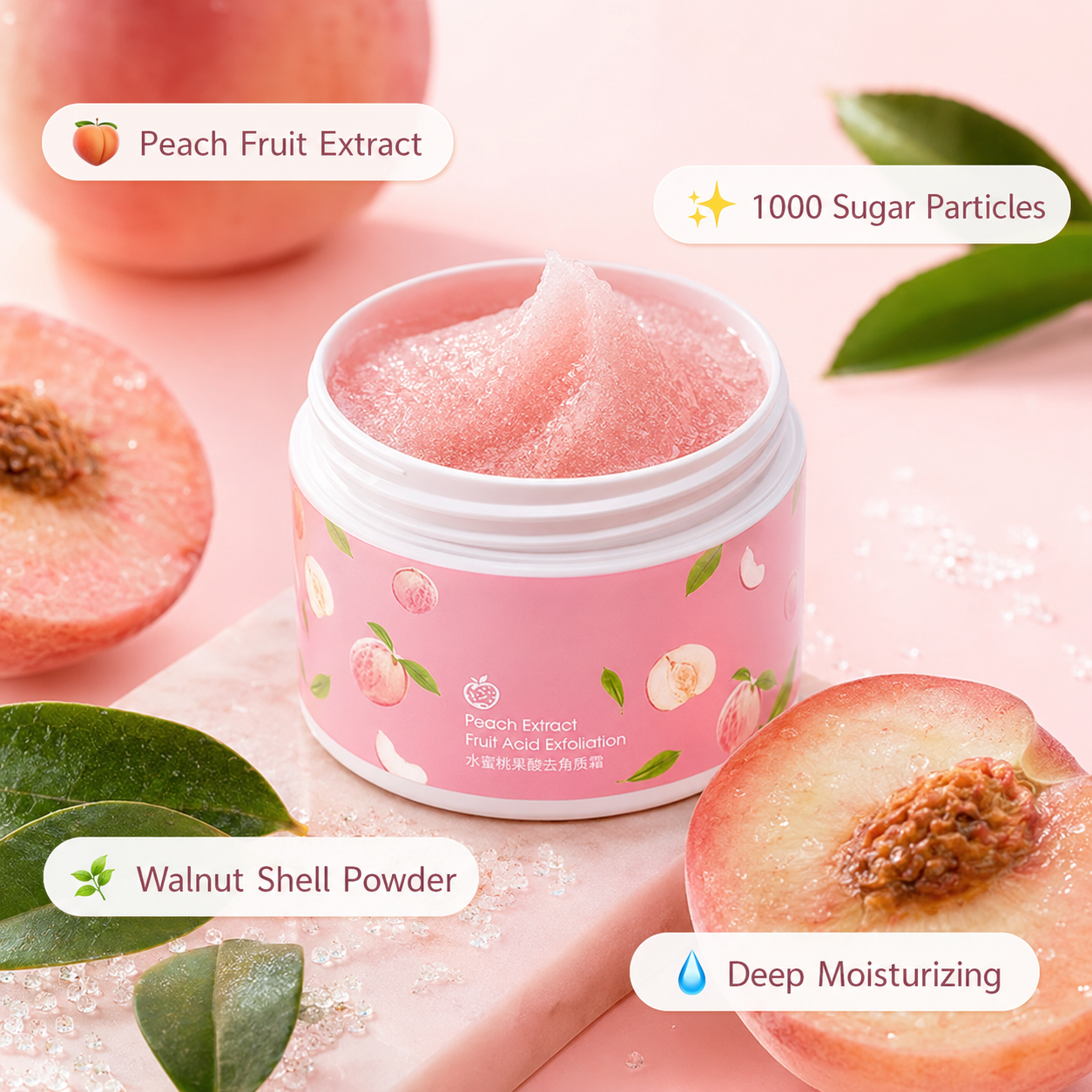 Peach Sugar Body Scrub UAE: Natural Exfoliating Firming Scrub with Fruit Extract for Smooth Bright Skin