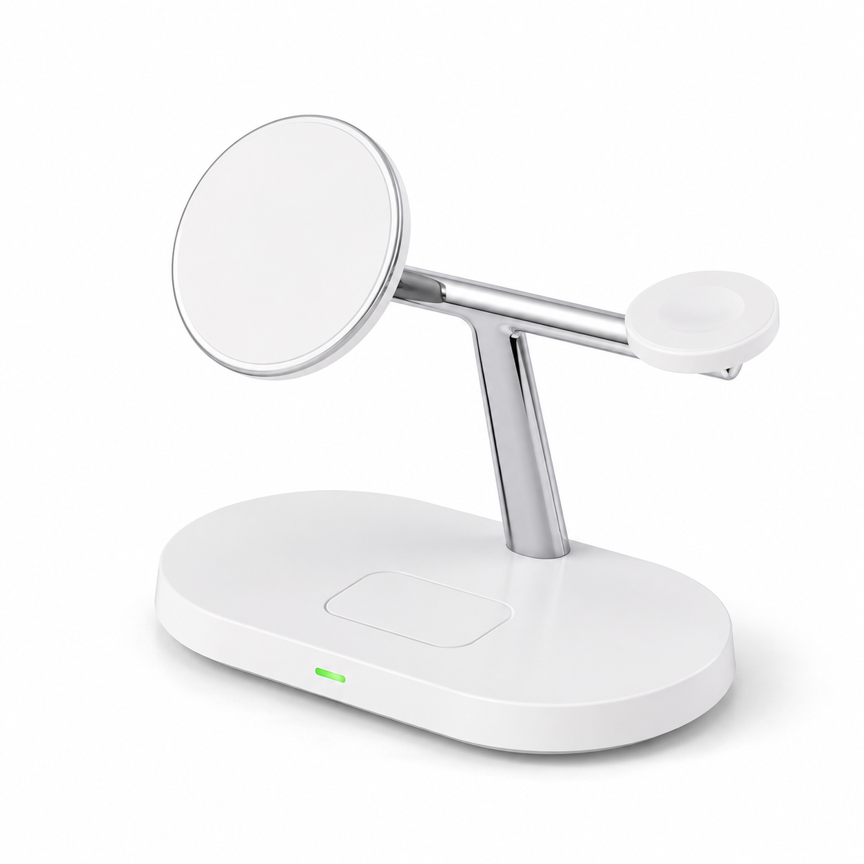 Multifunctional Wireless Charger UAE — 15W Fast Qi Charging Dock for Phone + Smartwatch | LED Indicator | CE FCC Certified | White & Black | Dubai Delivery