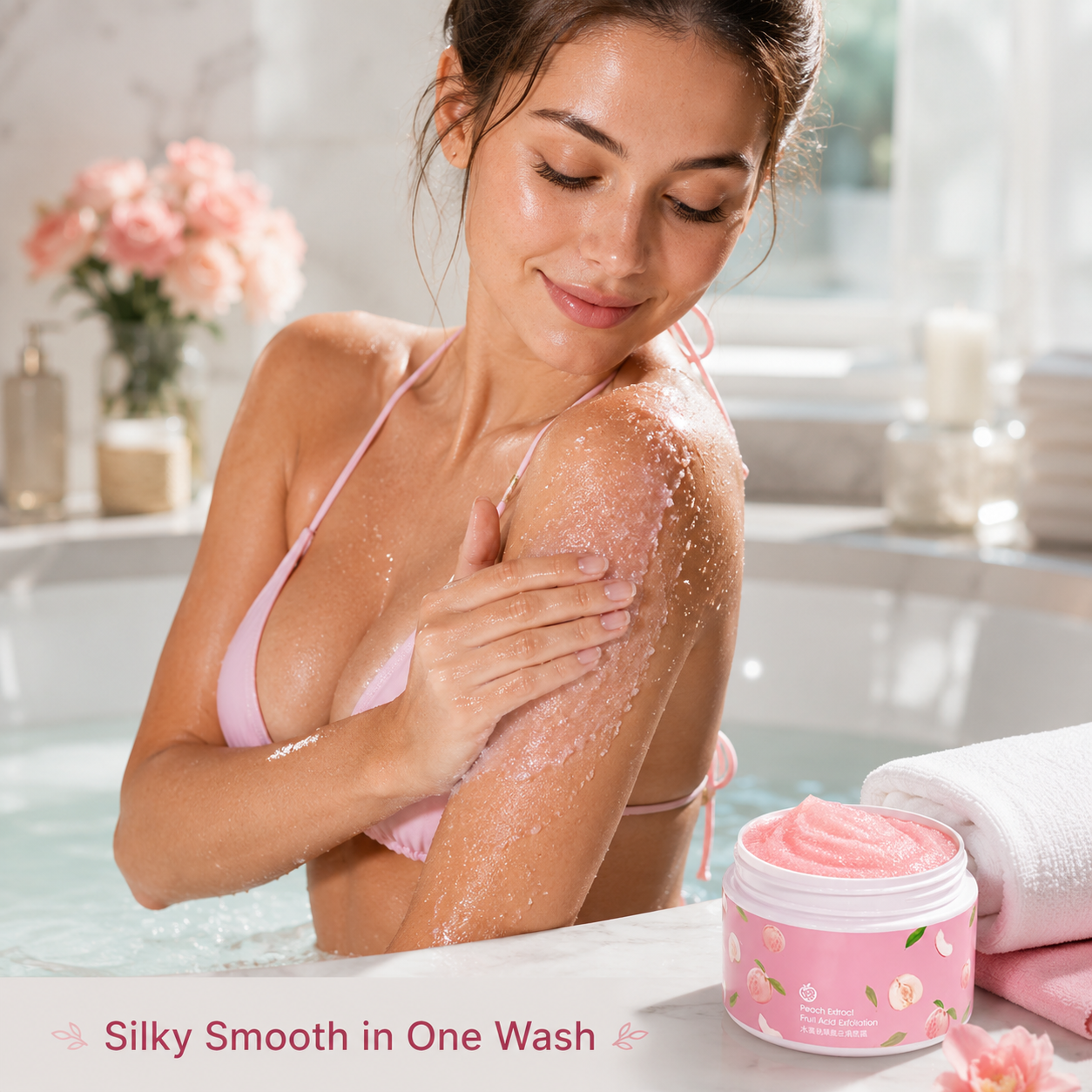 Peach Sugar Body Scrub UAE: Natural Exfoliating Firming Scrub with Fruit Extract for Smooth Bright Skin