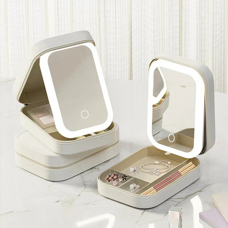 Cosmetics Storage Box Touch Light Storage Organizer|صندوق تخزين مستحضرات التجميل مع إضاءة تعمل باللمس